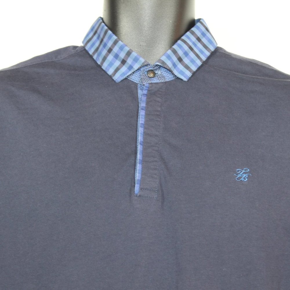 Ted Baker Polo Shirt 4 Large Blue Summer Checkered Collar Short Sleeve Mens - Picture 2 of 10